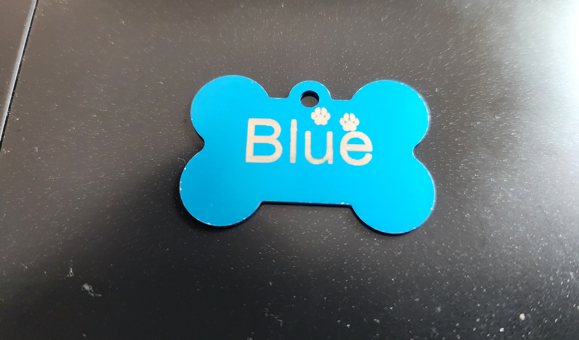 blue laser engraved dog tag