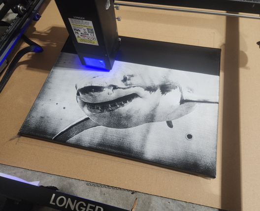 laser engraved great white shark