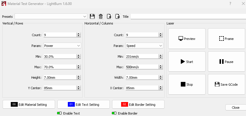 Lightburn material test